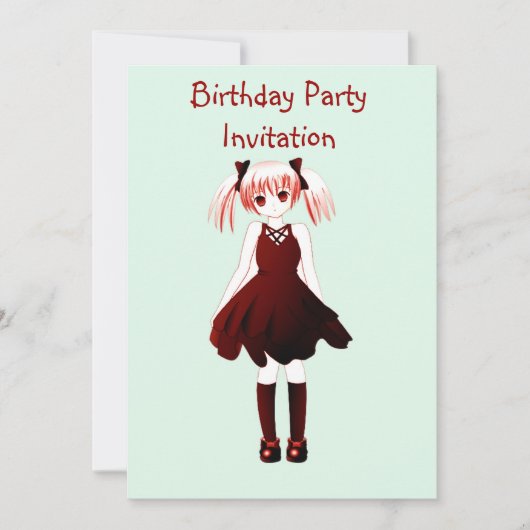 Birthday party uitnodiging met anime girl (Voorkant)