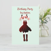 Birthday party uitnodiging met anime girl (Staand voorkant)