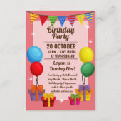 Birthday party-uitnodiging met ballons en cadeau informatiekaartje (Voorkant)