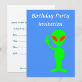 Birthday party uitnodiging met buitenaards wezen v (Voorkant / Achterkant)