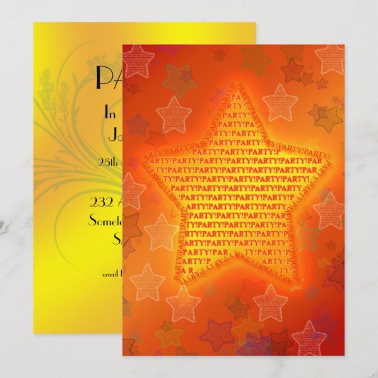 Birthday party-uitnodiging met felle sterren kaart (Voorkant / Achterkant)