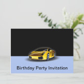Birthday party-uitnodiging met gele racewagen kaart (Staand voorkant)