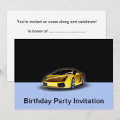 Birthday party-uitnodiging met gele racewagen kaart (Voorkant / Achterkant)
