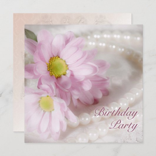 Birthday party-uitnodiging met mazen en parels kaart (Voorkant / Achterkant)