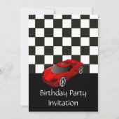 Birthday party-uitnodiging met rode racewagen kaart (Voorkant)