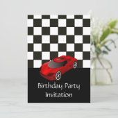 Birthday party-uitnodiging met rode racewagen kaart (Staand voorkant)