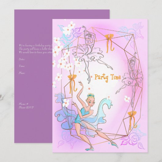 Birthday Party Uitnodiging voor 5 jaar oude dochte (Voorkant / Achterkant)