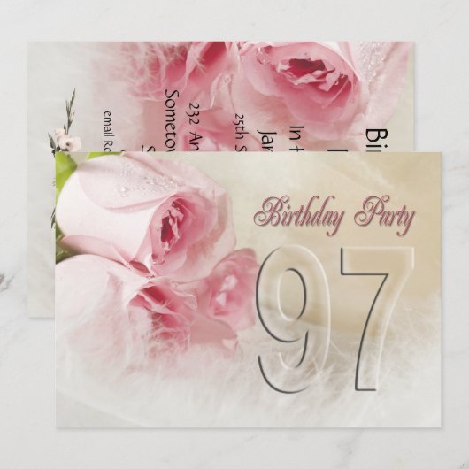 Birthday party-uitnodiging voor 97 jaar kaart (Voorkant / Achterkant)