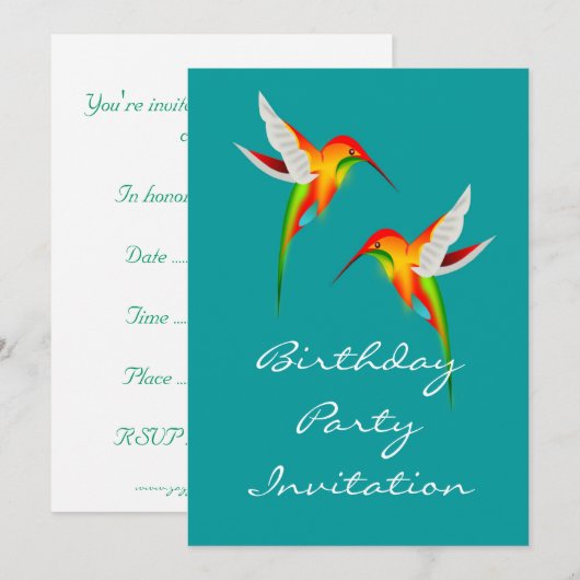Birthday party-uitnodiging voor kolibrie kaart (Voorkant / Achterkant)