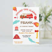 Birthday Party - uitnodiging voor Red Fire Truck (Staand voorkant)