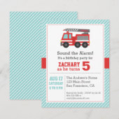 Birthday Party - uitnodiging voor Red Fire Truck (Voorkant / Achterkant)