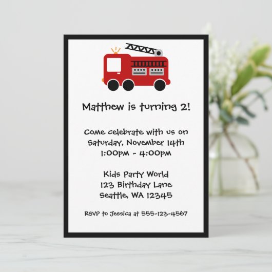 Birthday Party - uitnodiging voor Red Fire Truck (Staand voorkant)
