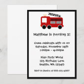 Birthday Party - uitnodiging voor Red Fire Truck (Voorkant / Achterkant)