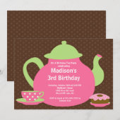 Birthday Party - uitnodiging voor roze en bruine t (Voorkant / Achterkant)