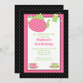 Birthday Party - uitnodiging voor roze en zwarte t (Voorkant / Achterkant)