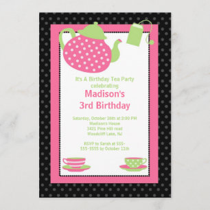 Birthday Party - uitnodiging voor roze en zwarte t