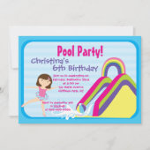 Birthday Party uitnodigingen Cute Girls Pool (Voorkant)