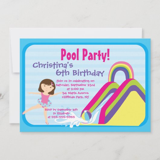 Birthday Party uitnodigingen Cute Girls Pool (Voorkant)