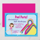 Birthday Party uitnodigingen Cute Girls Pool (Voorkant / Achterkant)