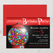 Birthday party-uitnodigingen van Red Gumball Machi Kaart (Voorkant / Achterkant)