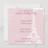 Birthday Party - Uitnodigingen voor de roze Eiffel (Voorkant)
