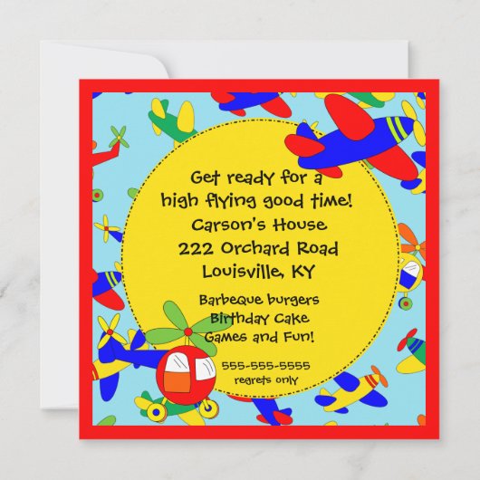 Birthday Party-uitnodigingen voor het vliegen met Kaart (Achterkant)