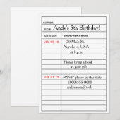 Birthday Party-uitnodigingen voor "Library Card" Kaart (Voorkant / Achterkant)