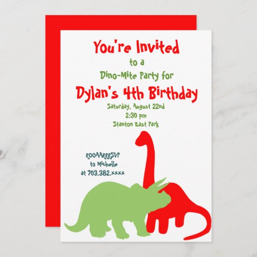 Birthday Party - uitnodigingen voor Red & Green Di (Voorkant / Achterkant)