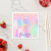 Birthday party unicorn glitter name holographic servet (Insitu)