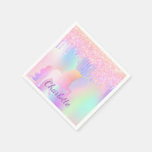 Birthday party unicorn glitter name holographic servet (Hoek)