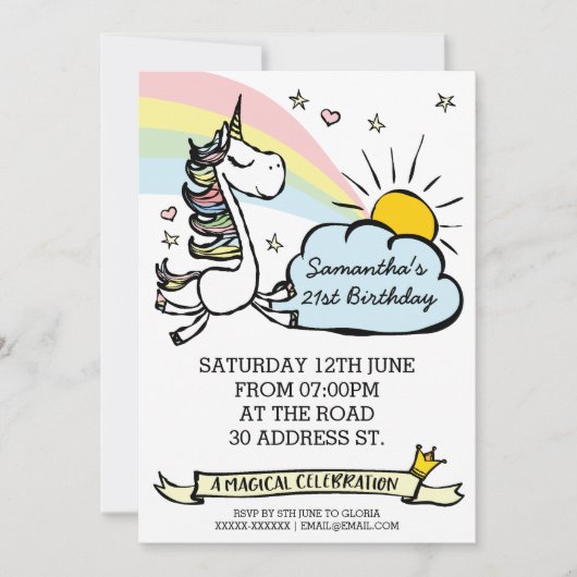 Birthday Party Unicorn Uitnodiging (Voorkant)