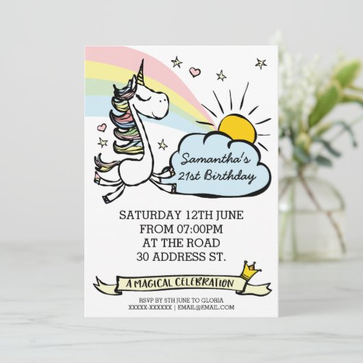 Birthday Party Unicorn Uitnodiging (Staand voorkant)