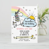 Birthday Party Unicorn Uitnodiging (Staand voorkant)