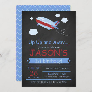 Birthday Party up and Away Airplane Chalkboard Kaart