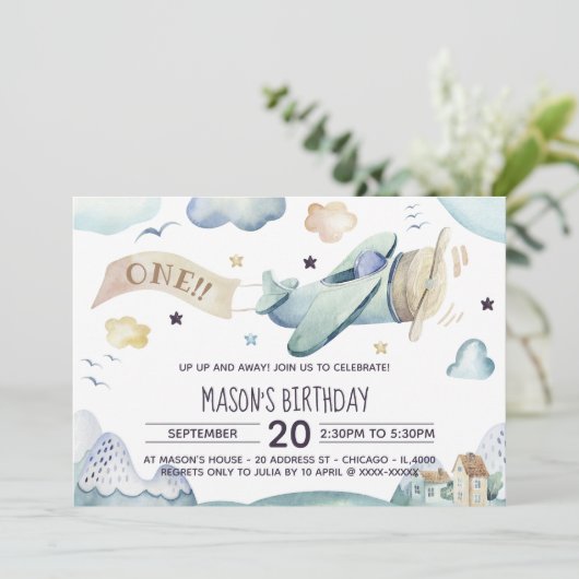 Birthday Party - up and Away Waterverf Kaart (Staand voorkant)
