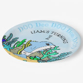 Birthday party van baby Shark boy Papieren Bordje (Gekanteld)