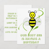 Birthday party van Busy Bee Honeybee Kaart (Voorkant / Achterkant)