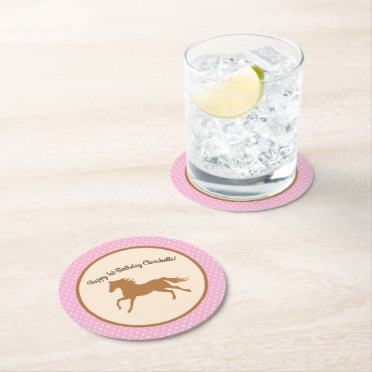 Birthday Party van Cowgirl Horse Kind Ronde Kartonnen Onderzetter (Insitu)