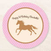 Birthday Party van Cowgirl Horse Kind Ronde Kartonnen Onderzetter (Voorkant)
