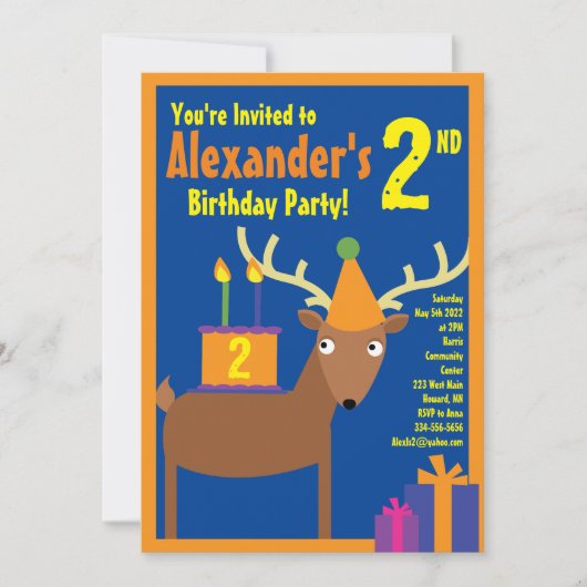 Birthday Party van Deer Animal Kind Kaart (Voorkant)