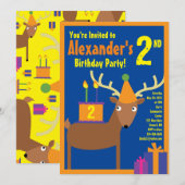 Birthday Party van Deer Animal Kind Kaart (Voorkant / Achterkant)