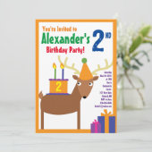 Birthday Party van Deer Animal Kind Kaart (Staand voorkant)