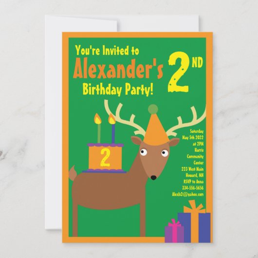 Birthday Party van Deer Animal Kind Kaart (Voorkant)