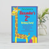 Birthday Party van Giraffe Animal Kind Kaart (Staand voorkant)