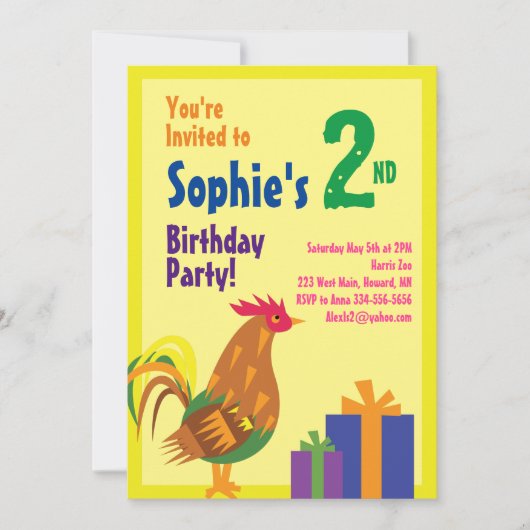 Birthday party van het dierlijk Kind Rooster Kaart (Voorkant)