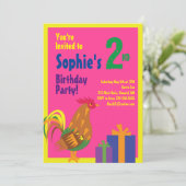 Birthday party van het dierlijk Kind Rooster Kaart (Staand voorkant)