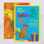 Birthday party van het dierlijk Kind Rooster Kaart (Voorkant / Achterkant)