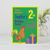 Birthday party van het dierlijk Kind Rooster Kaart (Staand voorkant)