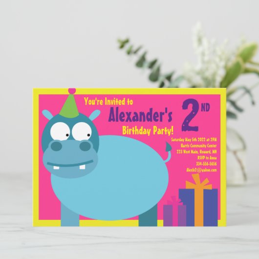 Birthday party van het Hippo-Kind Kaart (Staand voorkant)
