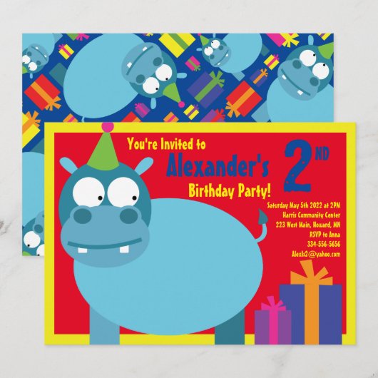 Birthday party van het Hippo-Kind Kaart (Voorkant / Achterkant)